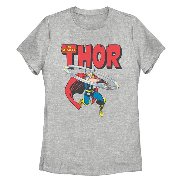 Juniors' Marvel Retro Thor Hammer Swing Tee