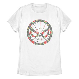 Juniors' Retro Spider-Man Floral Logo Tee