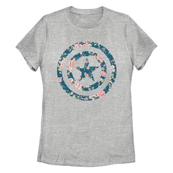 Juniors' Marvel Captain America Floral Logo Tee