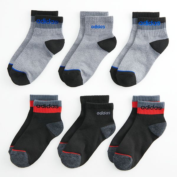 Boys adidas Blocked Linear 6Pack High QuarterCrew Socks