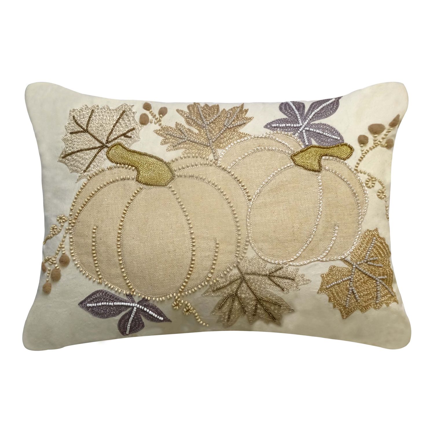 Celebrate Harvest Together White Beaded Pumpkin Pillow