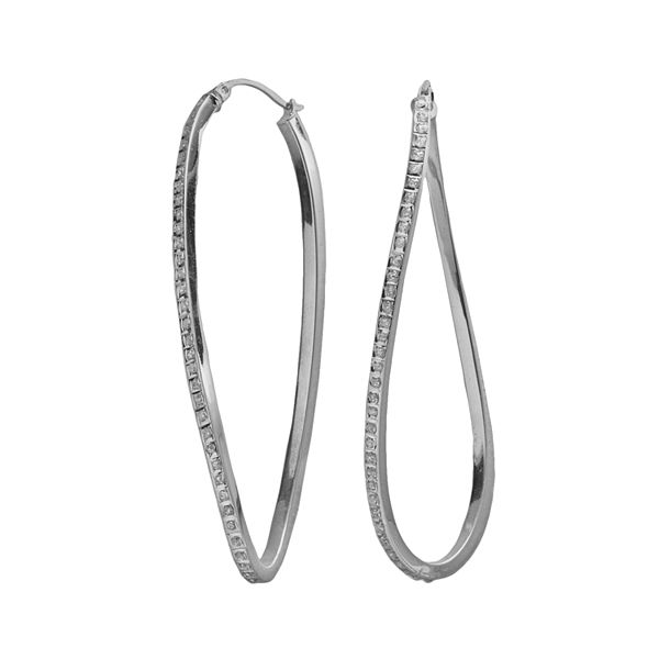 Diamond Mystique Platinum Over Silver Diamond Accent Wavy Hoop Earrings