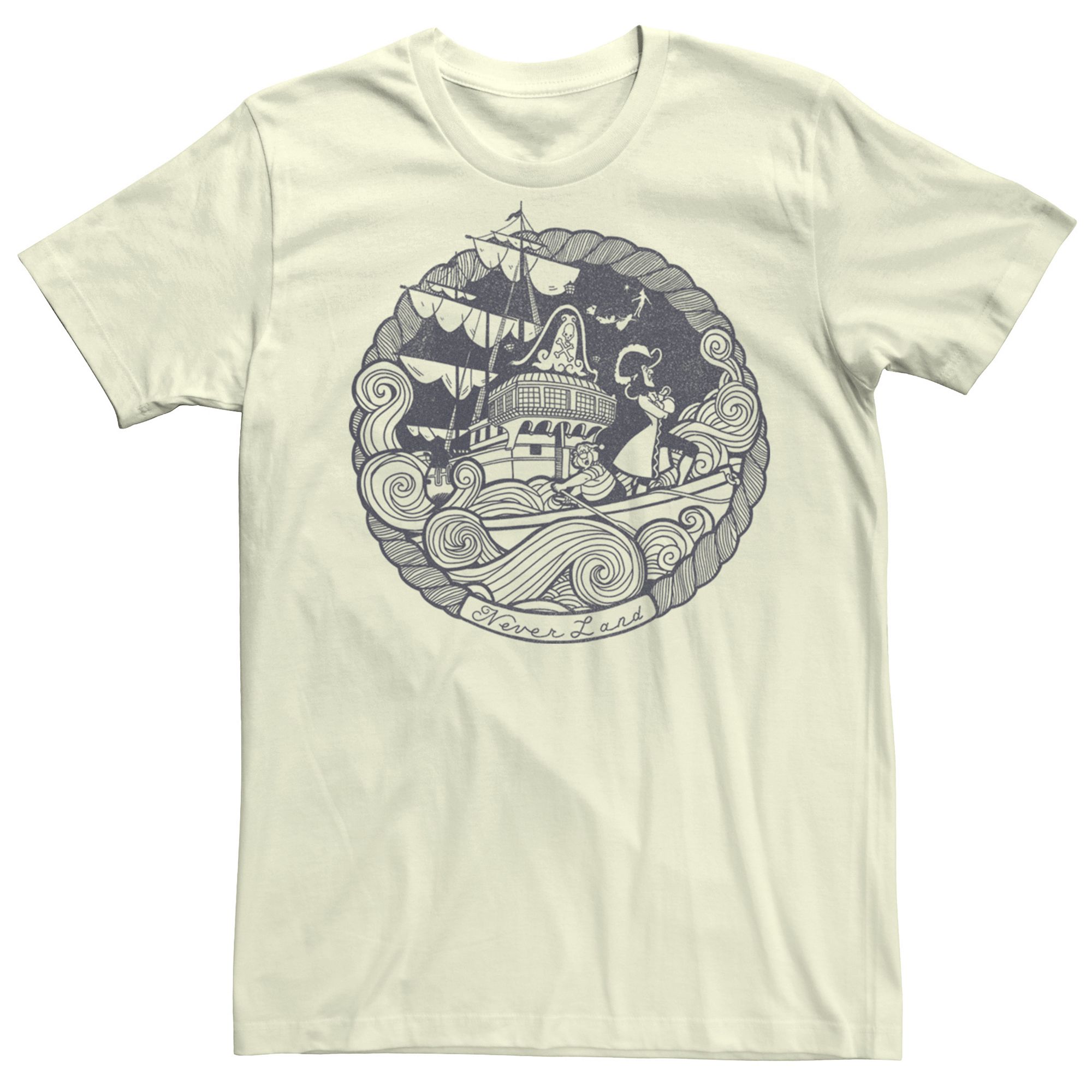 Disneys Peter Pan Mens Never Land Circle Vintage Logo Tee, Size: Medium, 