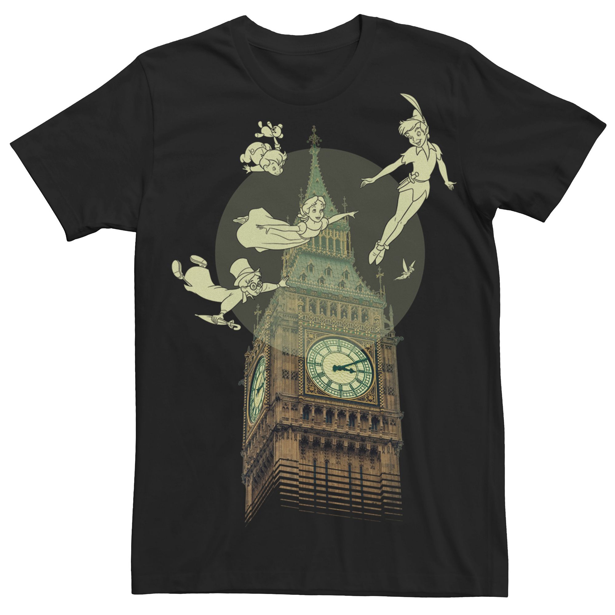 Disneys Peter Pan Group Shot Big Ben Mens Tee, Size: Medium, Black