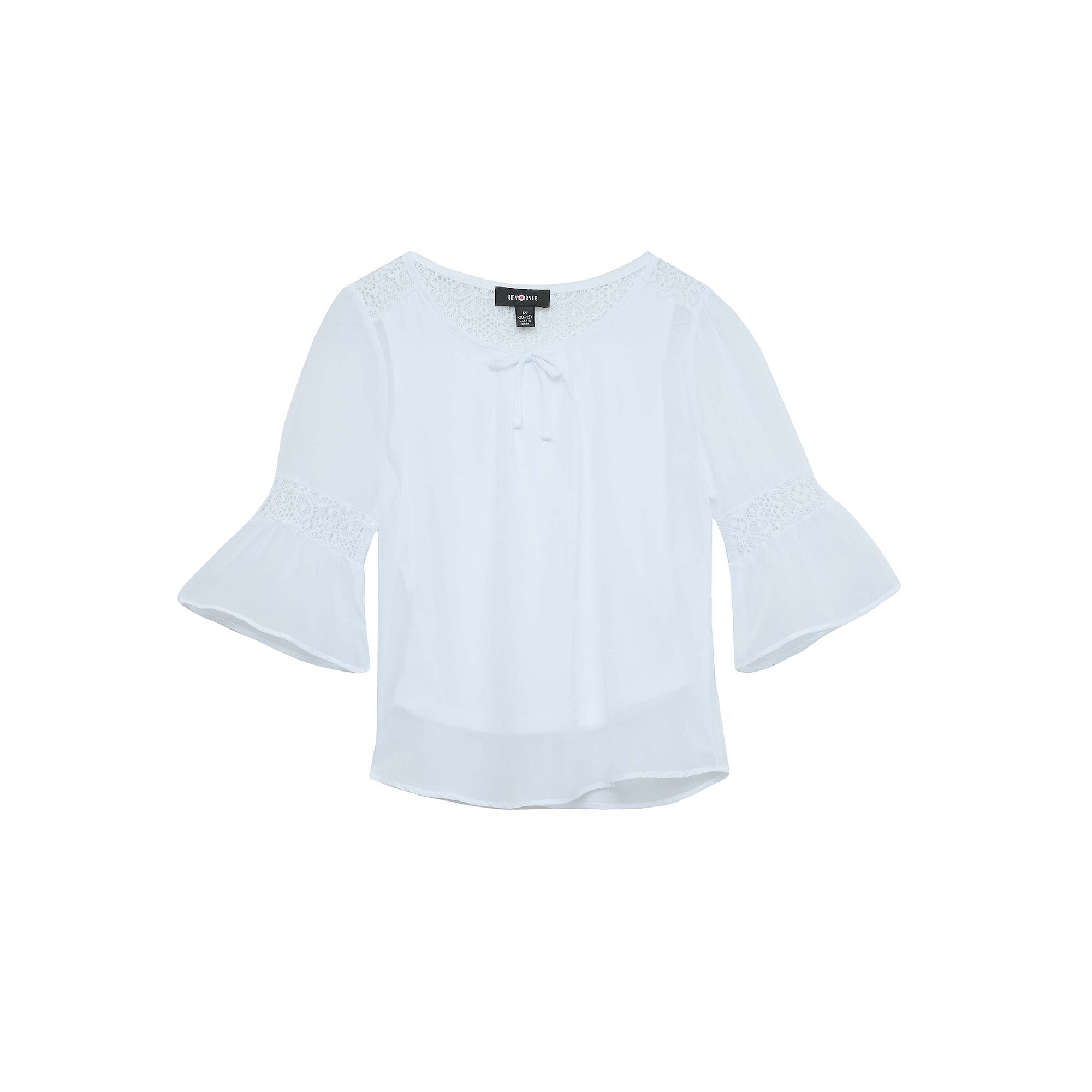 Girls 7-16 IZ Byer Lace Inset Bell Sleeve Top, Girls, Size: Small, White