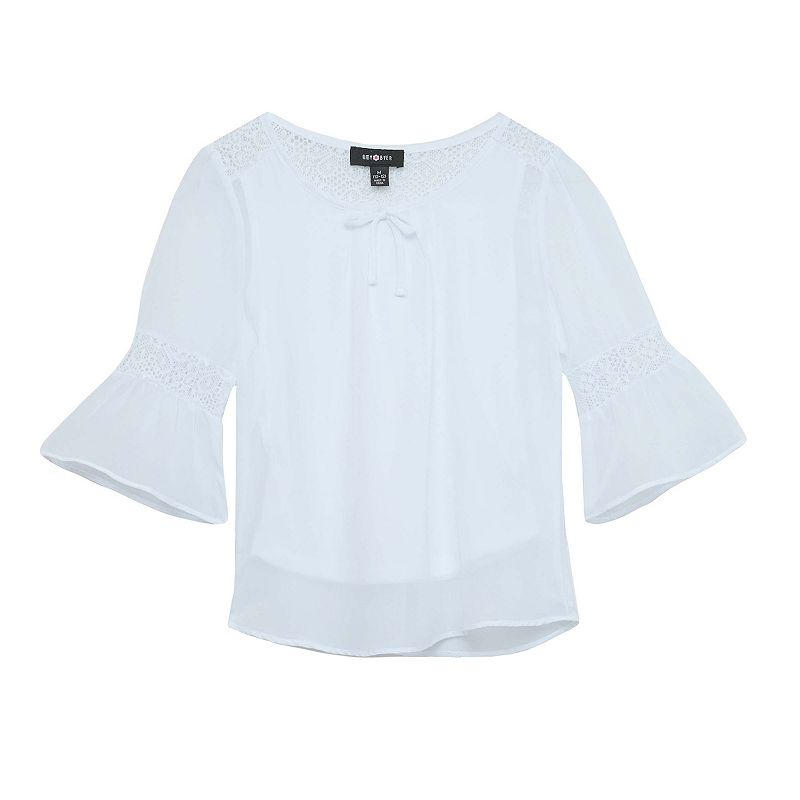 Girls 7-16 IZ Byer Lace Inset Bell Sleeve Top, Girls, Size: Small, White