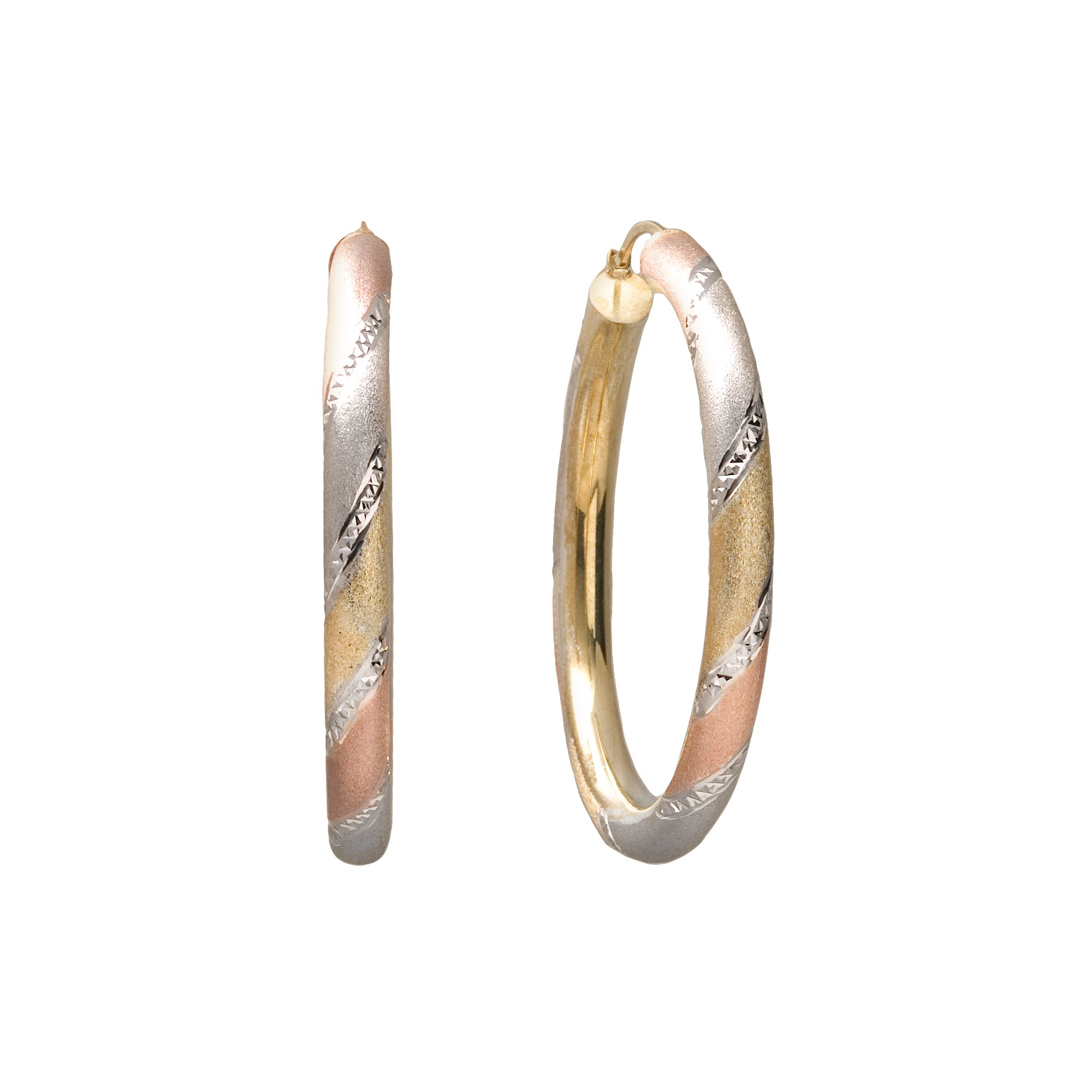 18k Gold Over Silver Tri-Tone Hoop Earrings, Womens, Color
