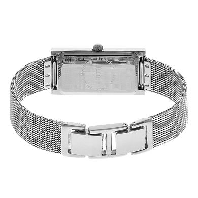 Jacques Laurent Women's Crystal Accent Mesh Band Slim Tank Watch
