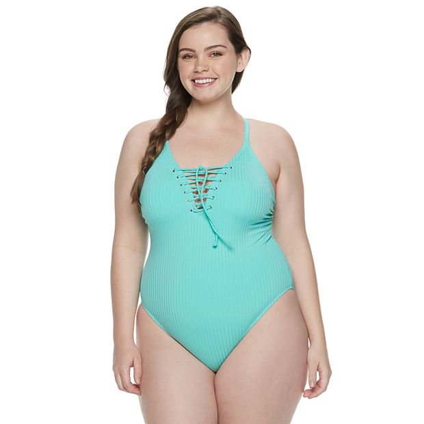 Plus size cheap lace up swimsuit