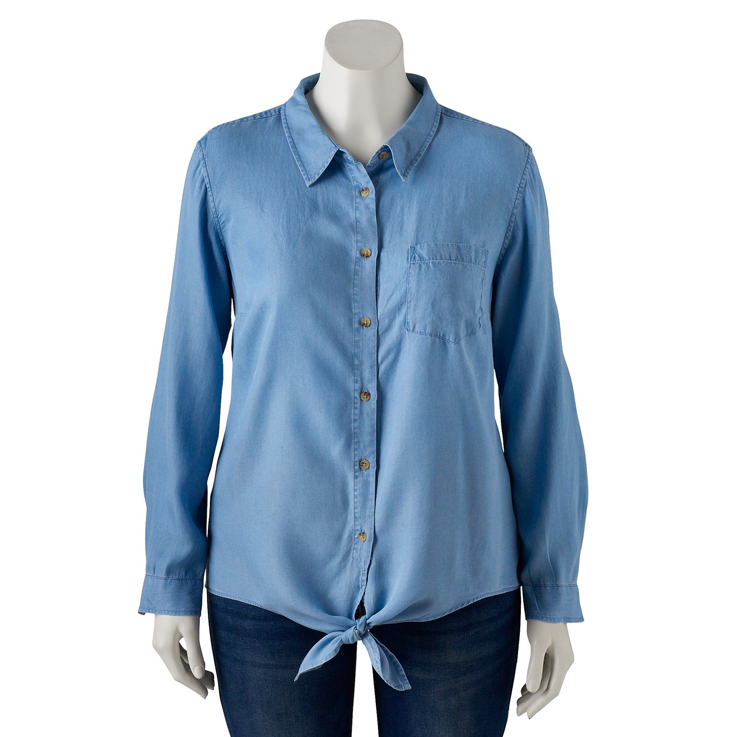 denim tie front shirt plus size