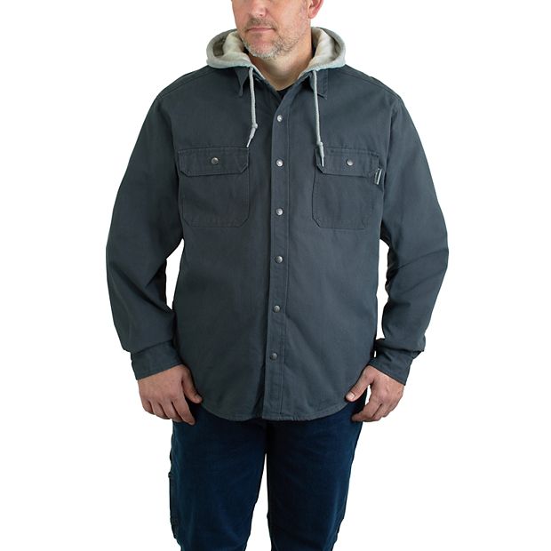 Mens Hooded Denim Plus Big Jacket with Button Front & Grey Jersey Sleeves  2XL 6X