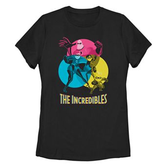 Juniors' Disney/Pixar's The Incredibles Family Colorful Group Shot Missy Crew Tee