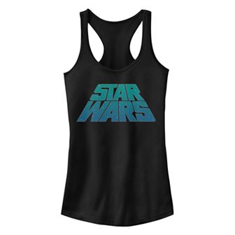 Juniors' Star Wars Tilted Light Blue Logo Racerback Tank Top