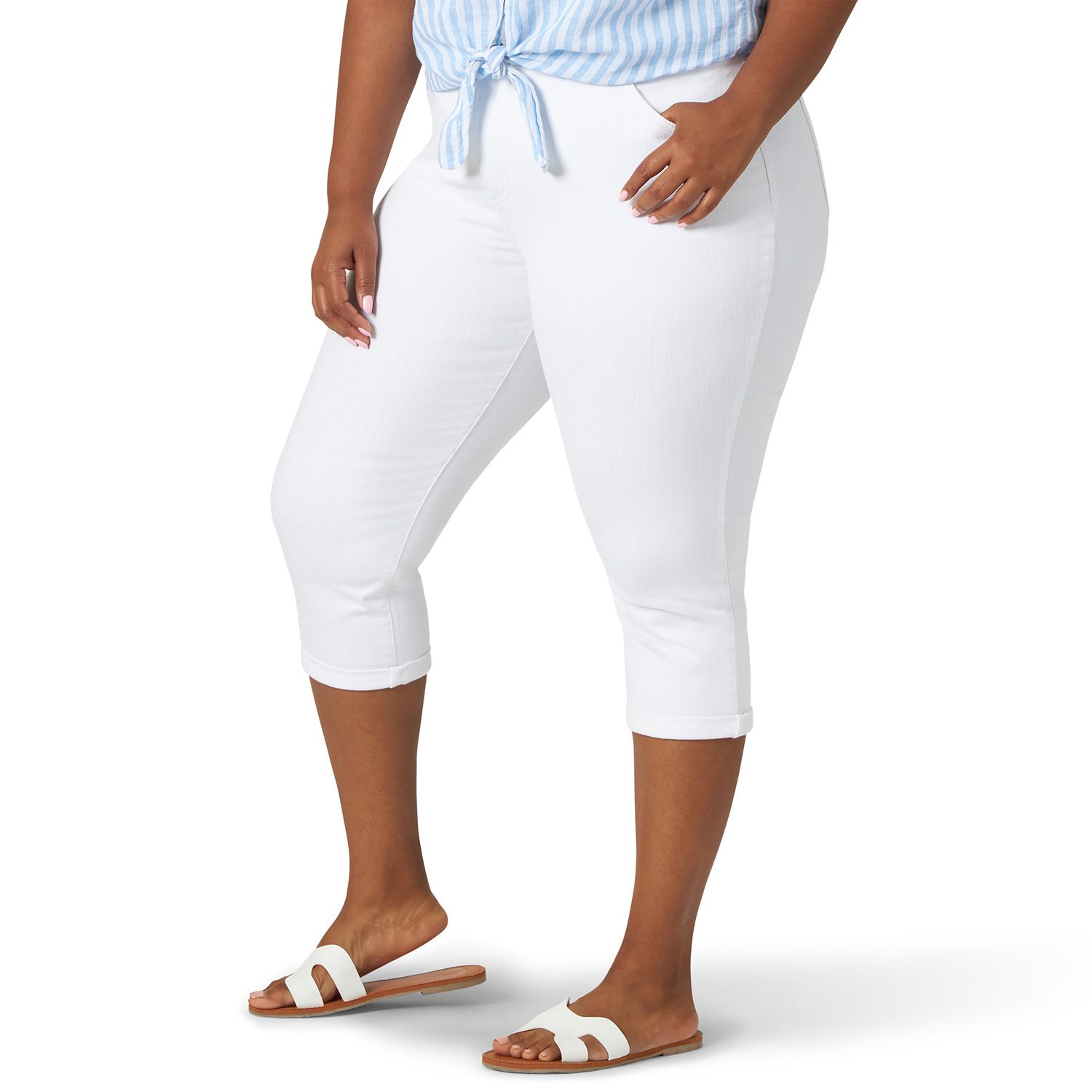 plus size white denim capris