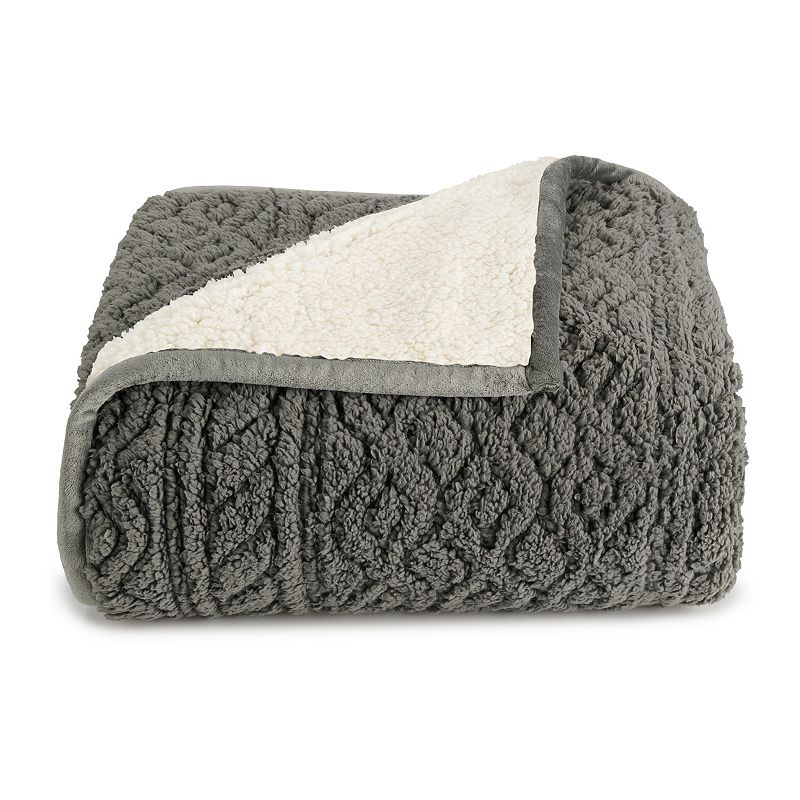 Cuddl Duds Home Sherpa Throw, Med Grey