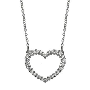 PRIMROSE Sterling Silver Pavé Cubic Zirconia Open Heart Pendant Necklace