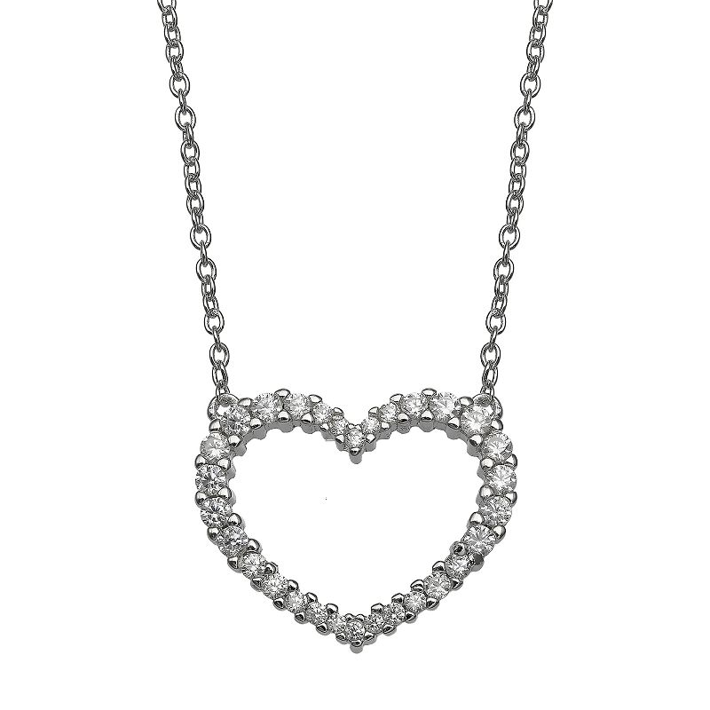 PRIMROSE Cubic Zirconia Open Heart Necklace, Womens, Size: 18, Silver