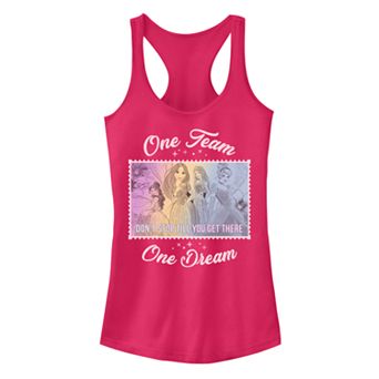 Juniors' Disney Princesses Team Dream Stamp Postcard Racerback Tank Top