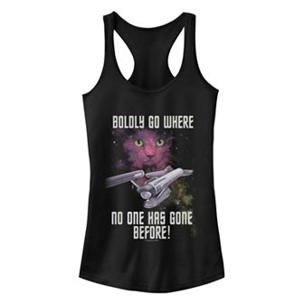 Juniors' Star Trek The Original Series Bodly Go Cat Galaxy Portrait Racerback Tank Top