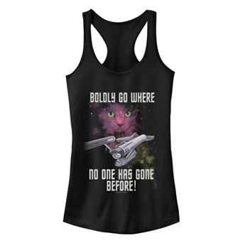 Juniors' Star Trek The Original Series Bodly Go Cat Galaxy Portrait Racerback Tank Top