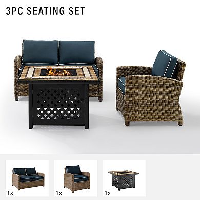 Crosley Furniture Bradenton 3 Piece Outdoor Wicker Seating Set With Sand Cushions