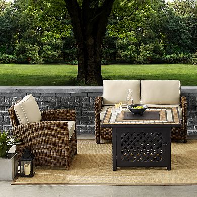 Crosley Furniture Bradenton 3 Piece Outdoor Wicker Seating Set With Sand Cushions