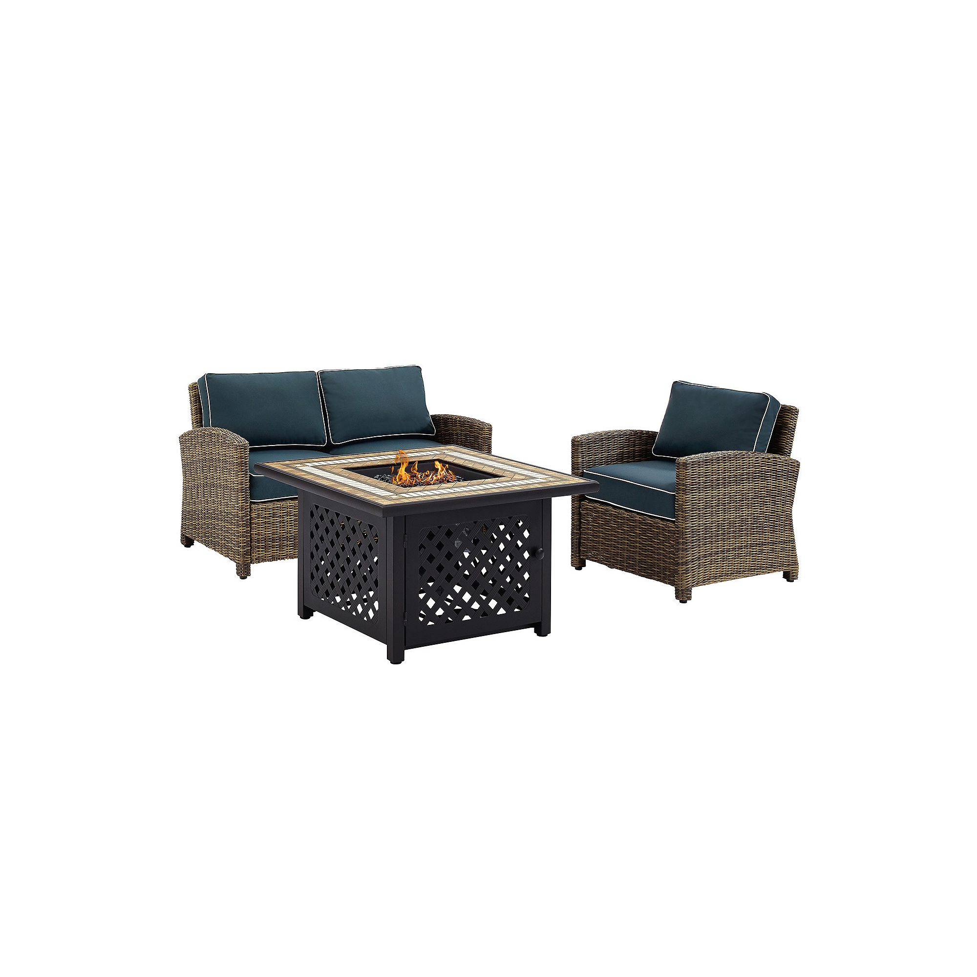 Crosley Furniture Bradenton 3 Piece Outdoor Wicker Seating Set With Sand Cu