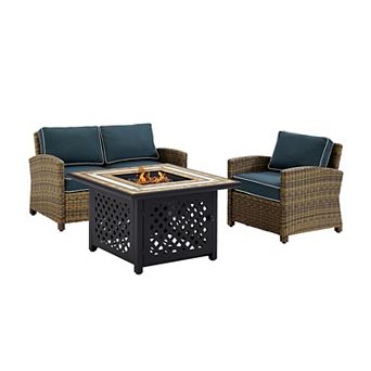 Crosley Furniture Bradenton 3 pc Outdoor Wicker Seating Set With Sand Cushions