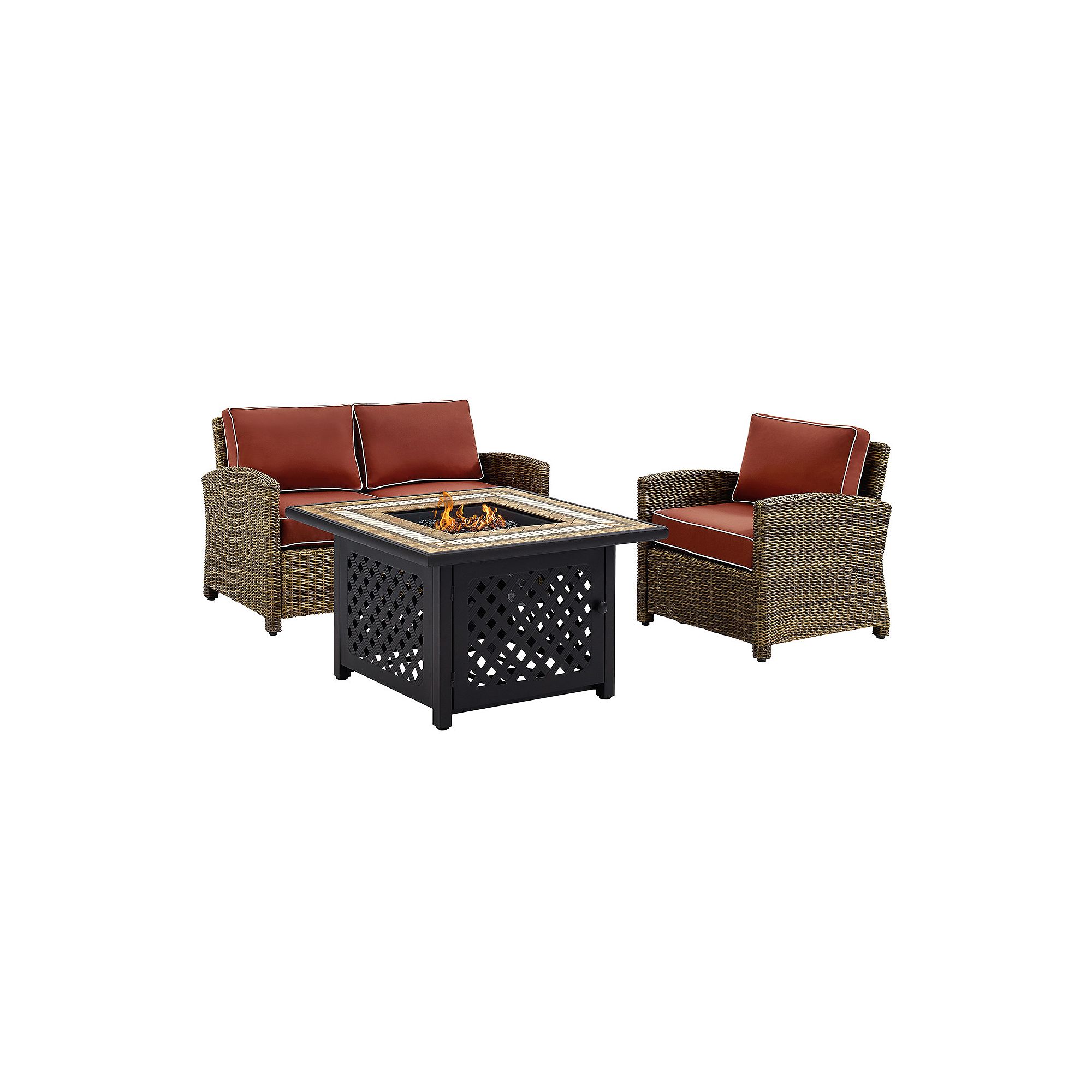 Crosley Furniture Bradenton 3 Piece Outdoor Wicker Seating Set With Sand Cu