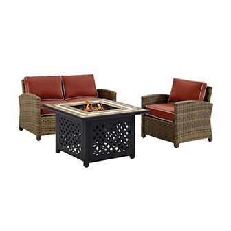 Crosley Furniture Bradenton 3 pc Outdoor Wicker Seating Set With Sand Cushions