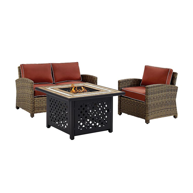 Crosley Furniture Bradenton 3 Piece Outdoor Wicker Seating Set With Sand Cu