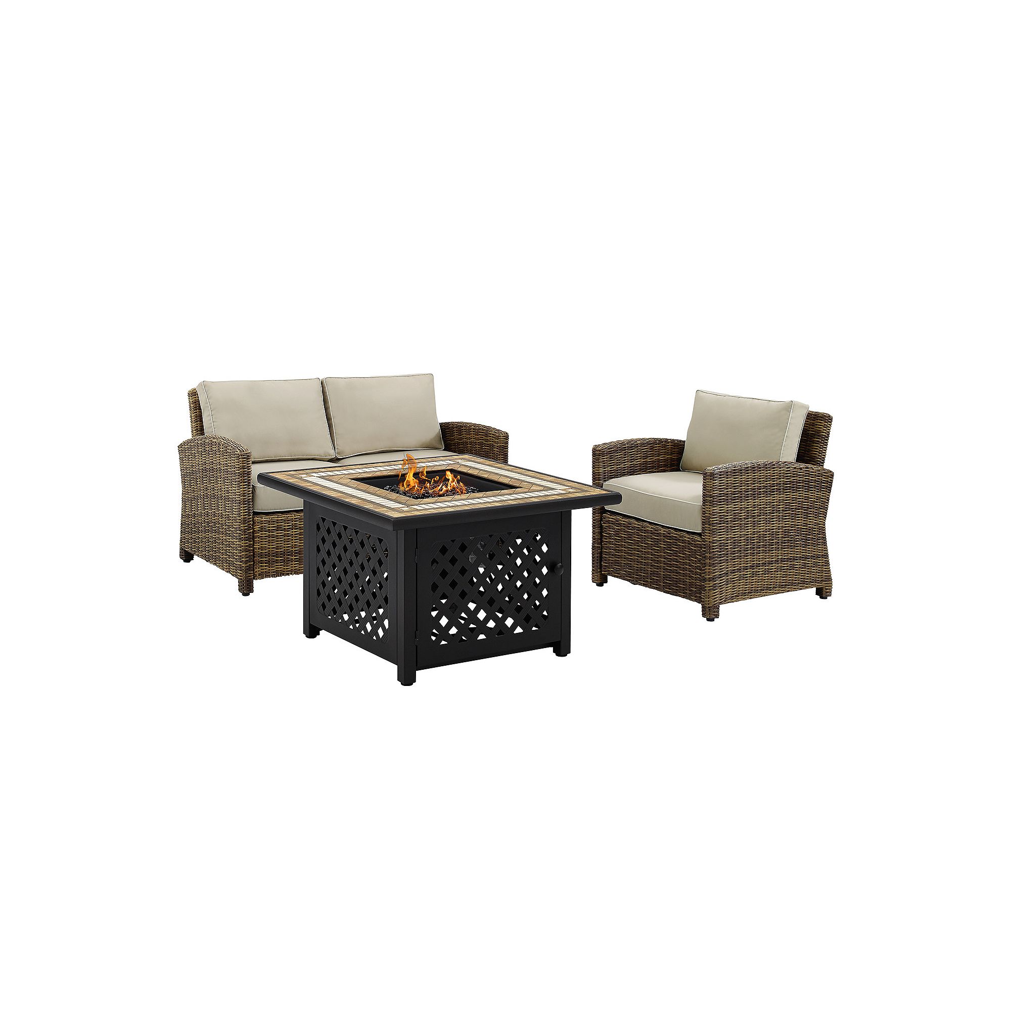 Crosley Furniture Bradenton 3 Piece Outdoor Wicker Seating Set With Sand Cu