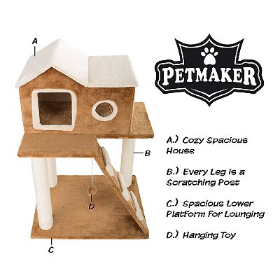 PetMaker 3-Tier Cat Tree with Ladder Condo & Toy