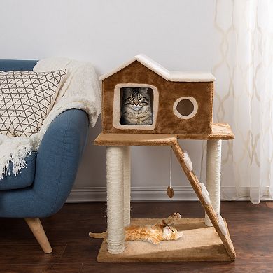 PetMaker 3-Tier Cat Tree with Ladder Condo & Toy