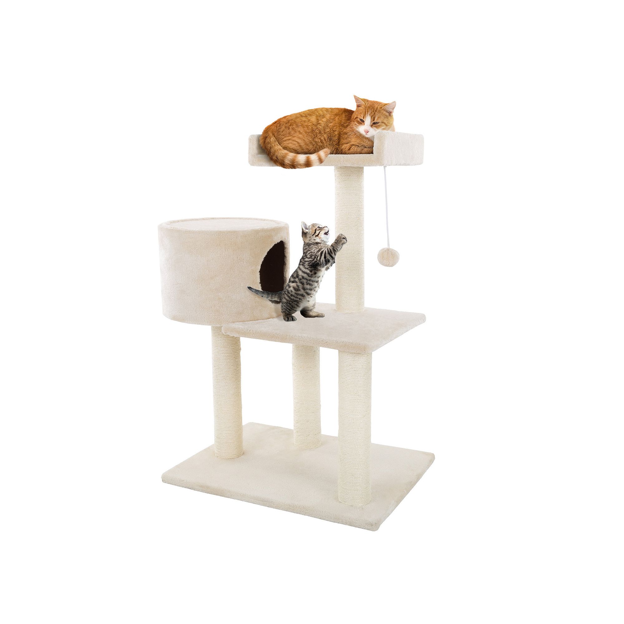 PetMaker 3-Tier Cat Tree with Condo & Scratch Posts, Ivory