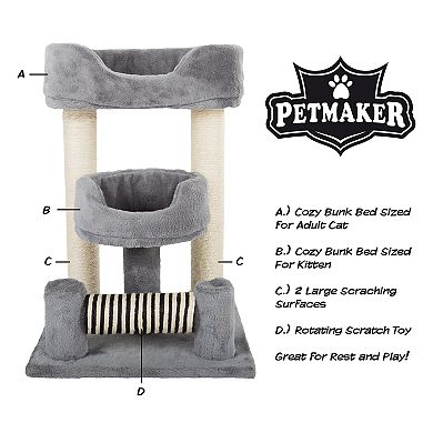 PetMaker 3-Tier Cat Tree with 2 Beds & Scratch Post