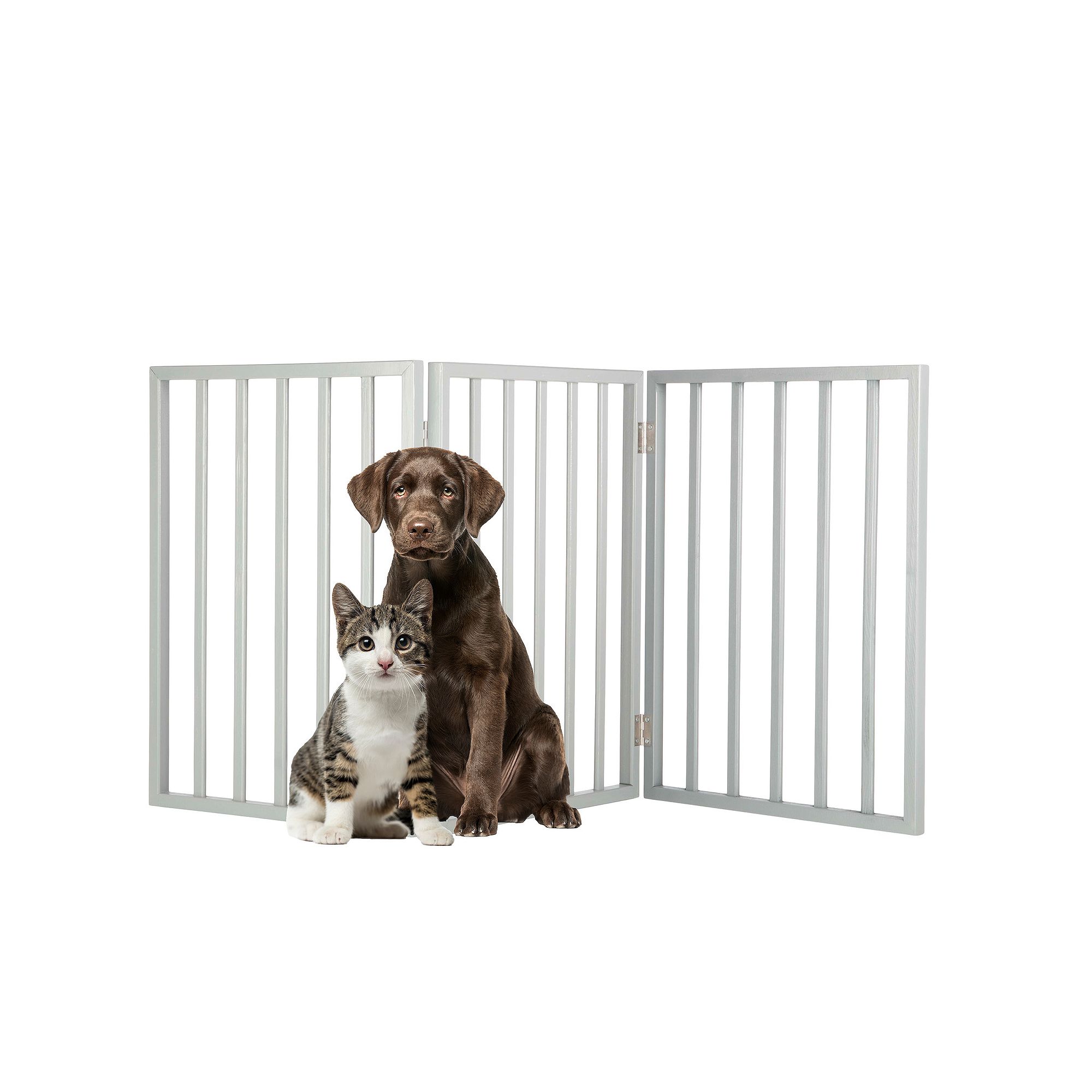 PetMaker Folding 3-Panel Wooden Pet Gate, Gray