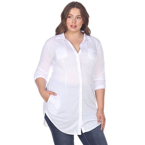 women's white button down tunic