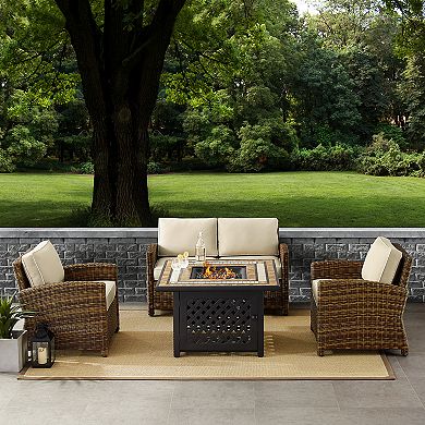 Crosley Furniture Bradenton 4 Piece Outdoor Wicker Seating Set With Sand Cushions