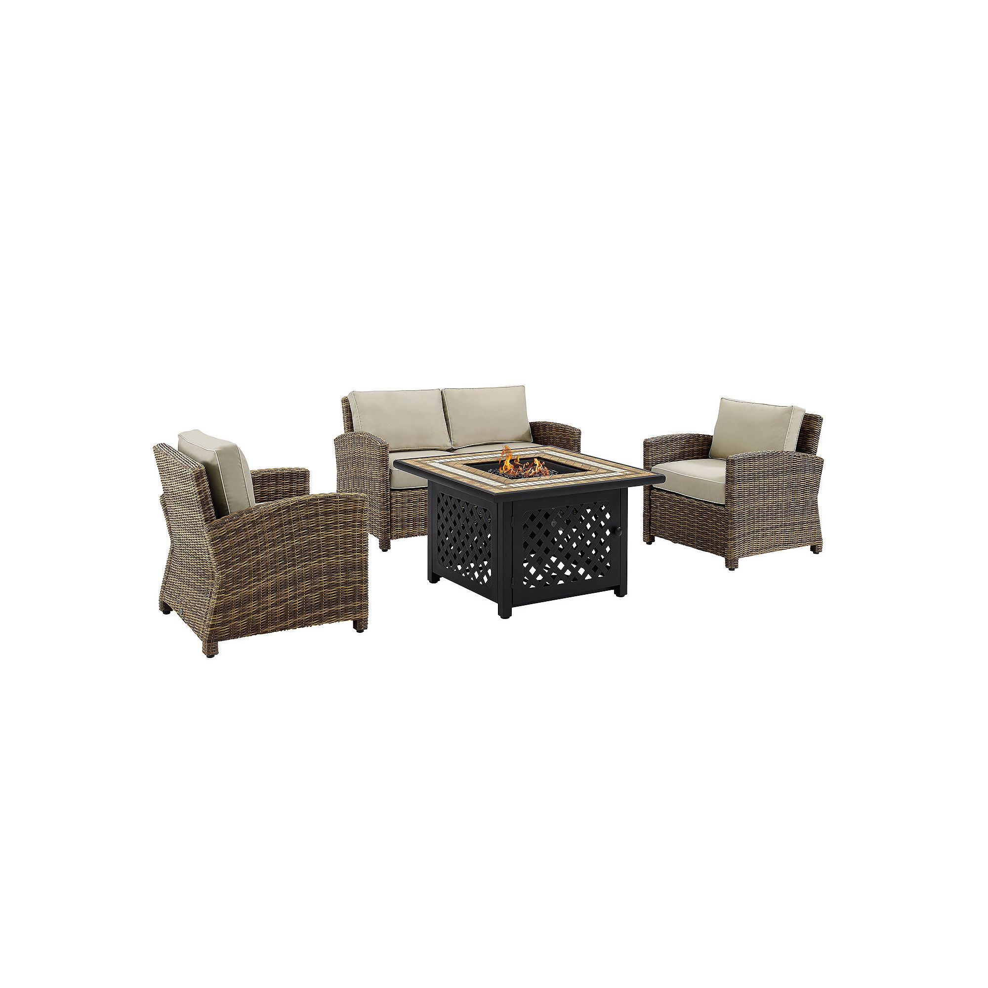 Crosley Furniture Bradenton 4 Piece Outdoor Wicker Seating Set With Sand Cu