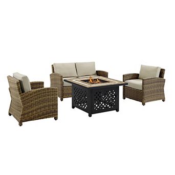 Crosley Furniture Bradenton 4 pc Outdoor Wicker Seating Set With Sand Cushions
