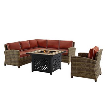 Crosley Furniture Bradenton 5 pc Outdoor Wicker Seating Set With Sand Cushions