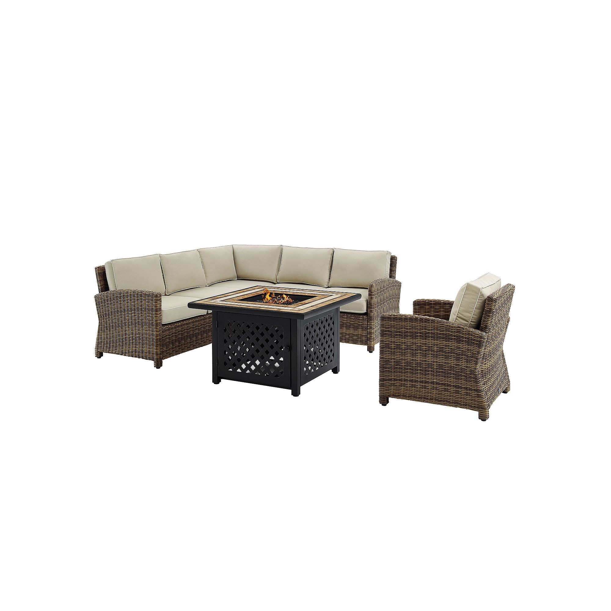 Crosley Furniture Bradenton 5-Piece Outdoor Wicker Seating Set With Sand Cu