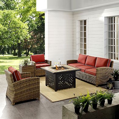 Crosley Furniture Bradenton 5-Piece Outdoor Wicker Conversation Set With Navy Cushions