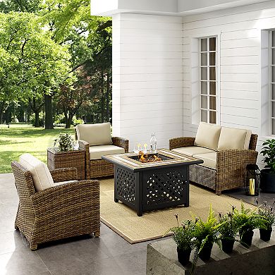 Crosley Furniture Bradenton 5-Piece Outdoor Wicker Conversation Set With Navy Cushions