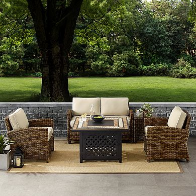 Crosley Furniture Bradenton 5-Piece Outdoor Wicker Conversation Set With Navy Cushions