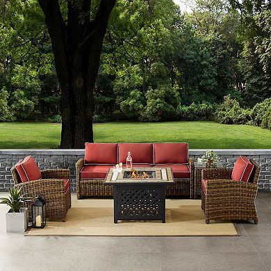 Crosley Furniture Bradenton 5-Piece Outdoor Wicker Conversation Set With Navy Cushions