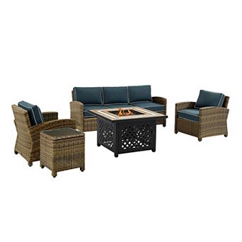 Crosley Furniture Bradenton 5 pc Outdoor Wicker Conversation Set With Navy Cushions