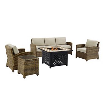 Crosley Furniture Bradenton 5 pc Outdoor Wicker Conversation Set With Navy Cushions