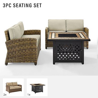 Crosley Furniture Bradenton 3 Piece Outdoor Loveseat Wicker Seating Set With Navy Cushions